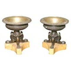 Pair Patinated Bronze Tazza on Marble Bases 12
