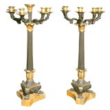 Pair gilt and patinated bronze candleabra