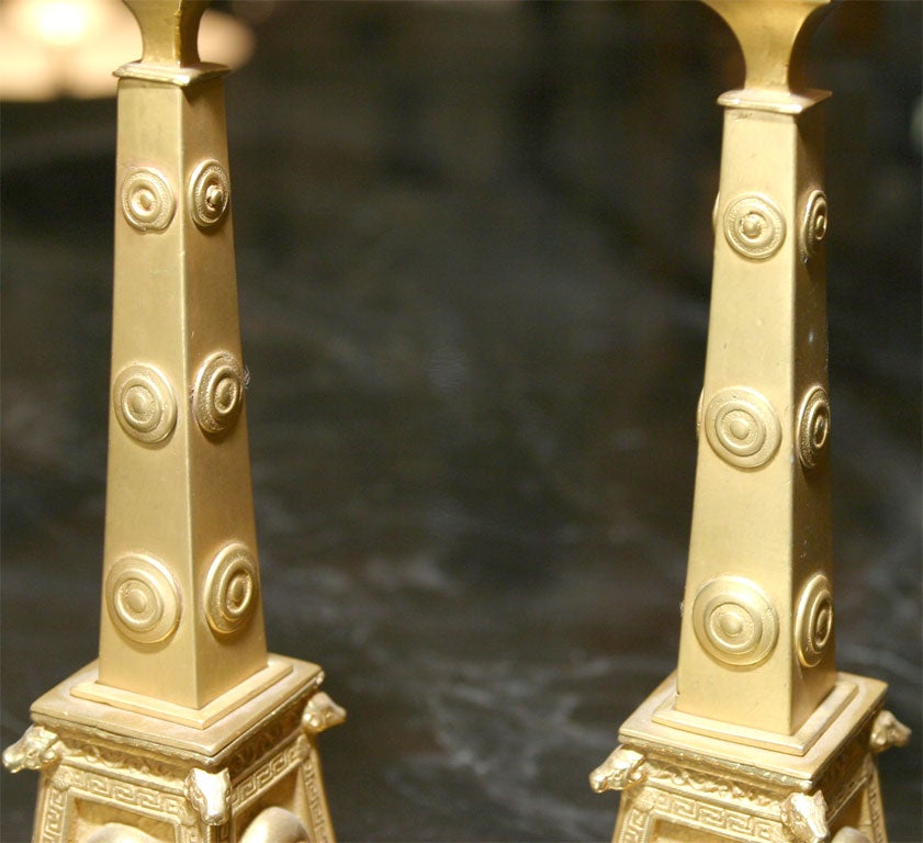 Pair of Gilt Bronze Egyptian Revival Candlesticks For Sale 4