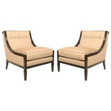Pair 20th Century Ebonized Club Chairs