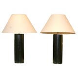 Pair of Black Lacquer Cylinder Lamps