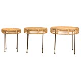 Set of 3 reed & iron nesting tables by John Risley