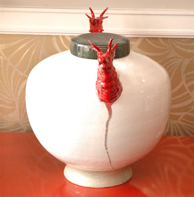 Red Elk Head Ceramic Vessel by Stephen Fleitz 3
