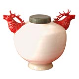 Red Elk Head Ceramic Vessel by Stephen Fleitz