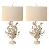 Floral Metal Lamps with Linen Shades