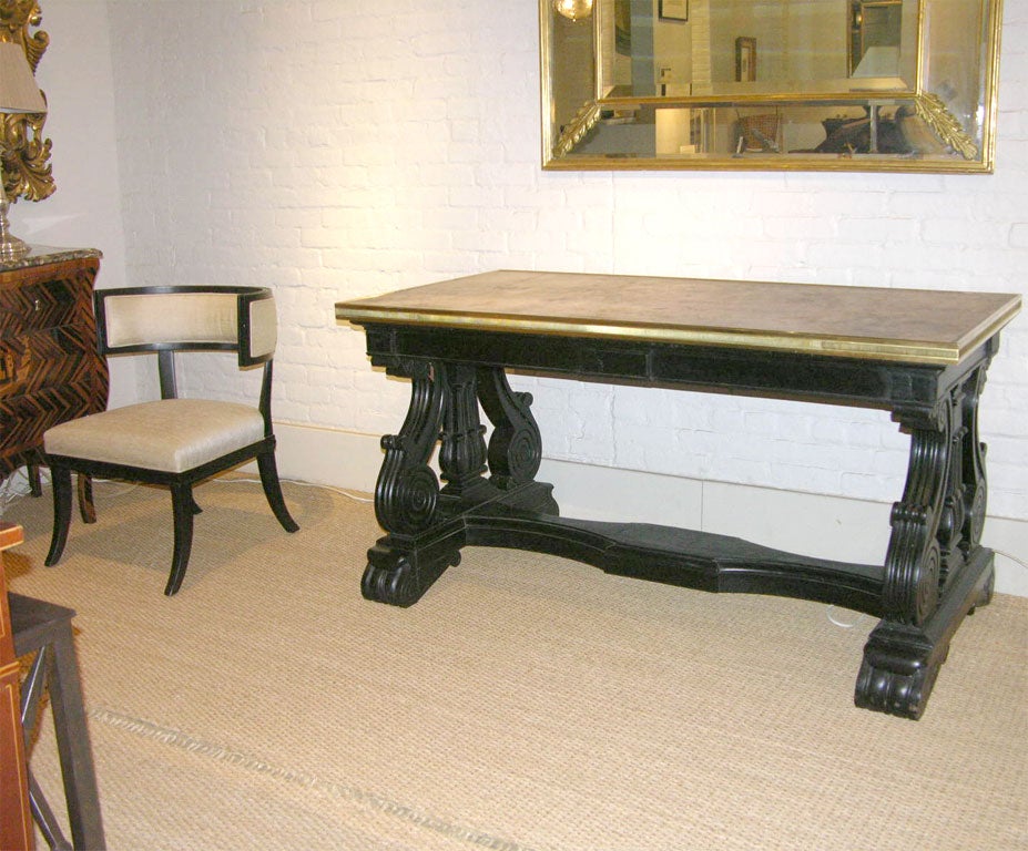 Pair of Anglo-Indian Library Tables with Brass Bound Marble Tops