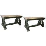 Pair of Anglo-Indian Library Tables with Brass Bound Marble Tops