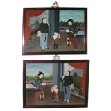 Pair of 19th century Chinese Reverse Painting on Glass