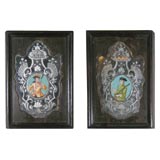Pair of Etched Mirrors with Inset Portraits