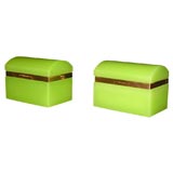 Pair of superb apple-green opaline boxes with gilt bronze mounts
