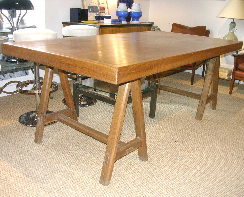 Oak Table/Desk on Saw Horse Supports