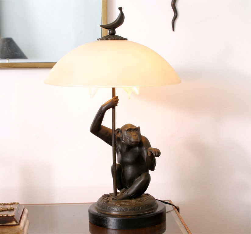 French SCULPTURAL MONKEY LAMP BY LEVERRIER?