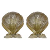 #3900 Pair of Gold Colored Murano Glass Shell Sconces by Seguso