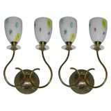 #3718 Brass and Colored Glass Double Arm Sconces