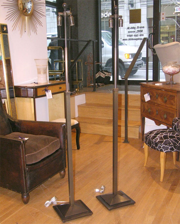#3706 Pair of Brass with Bronze Patina Floor Lamps
