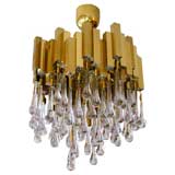 French brass and crystal mid-century chandelier by Solaris