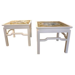 Vintage Pair of charming 1940's lacquered tables with Verre Églomisé top