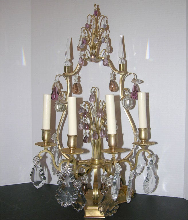 Gilt Bronze and Crystal 4-light Electric Candelabra