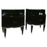 Pair of Black Lacquered & Silver Leaf Fluted End Tables