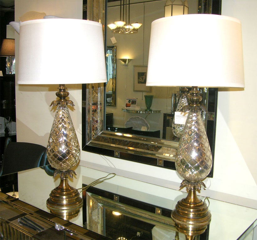 Pair of Mercury Glass Acanthus Lamps