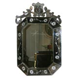 Italian glass mirror with etched floral surround Italian glass mirror with etched floral surround