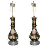 Pair of reverse painted Roman coin glass lamps