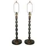 pair of twisted lamps in wood