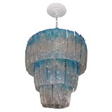Blue and Clear 3 Tier Mazzega Chandelier