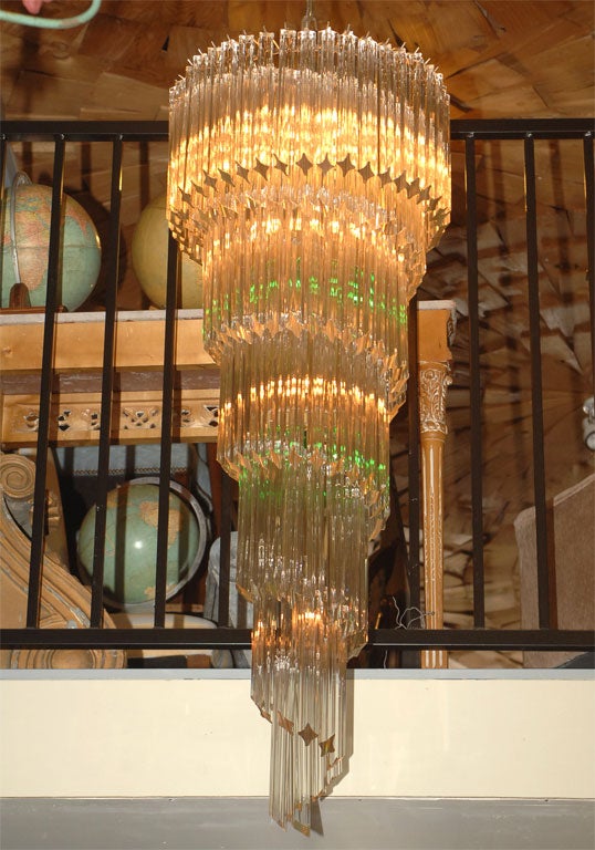 1970's Italian Glass Spiral (Corkscrew) Cascade Chandelier