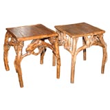 Two Contemporary Root Tables with Plank Tops
