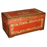 Early 19th Cent. Painted Leather-Covered Camphor Wood Trunk