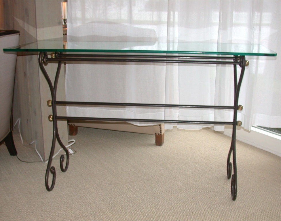 Wrought Iron Console Table with Glass Top 1
