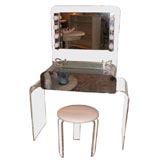 Lucite 1-Drawer Vanity Table with Bench and Tray