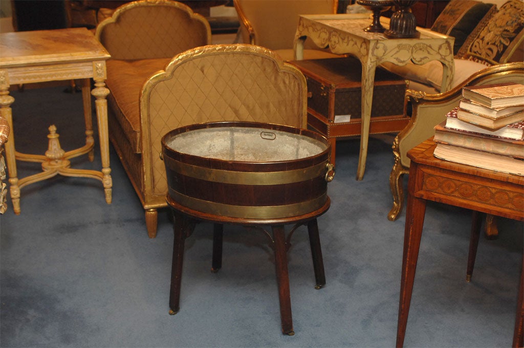 George III Period Brass Bound Mahogany Open Wine Cooler on Stand