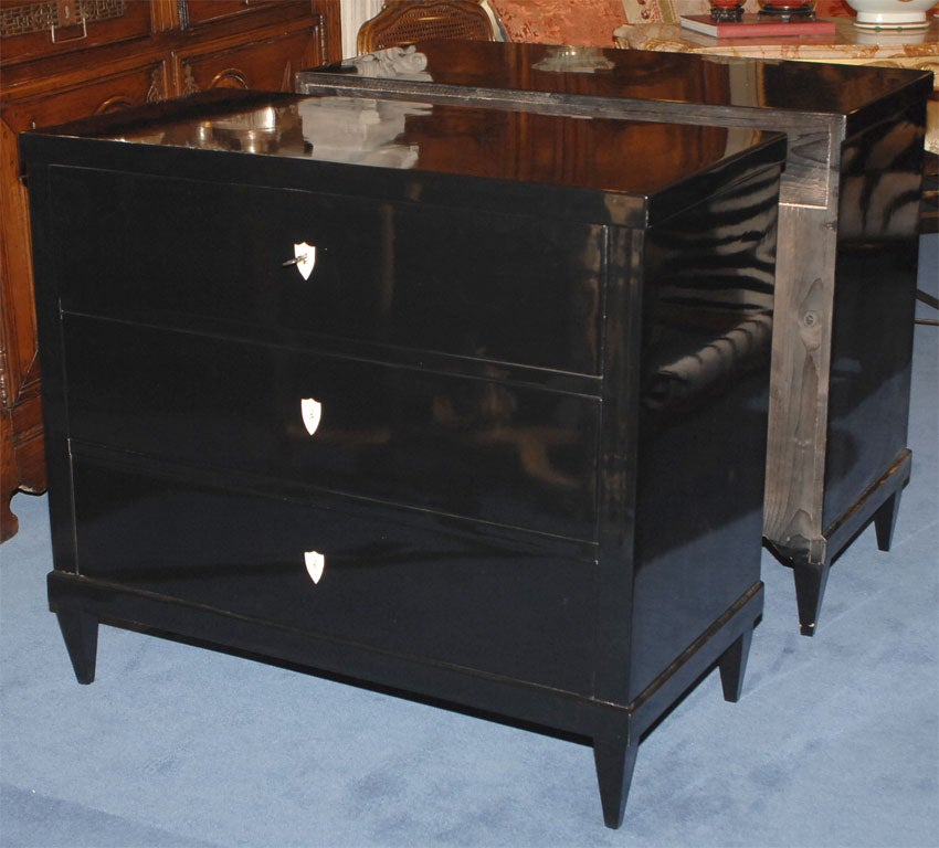 Pair of French Art Deco Black Lacquered Commode