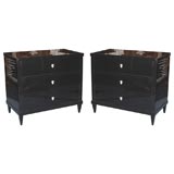 Pair of French Art Deco Black Lacquered Commode