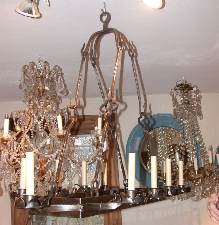 French Rectangular Wrought Iron Chandelier