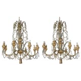 PAIR OF GILT AND CRYSTAL CHANDELIERS