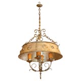 French Iron Chandelier with Steel Shade Vintage French Iron Chandelier with Steel Shade