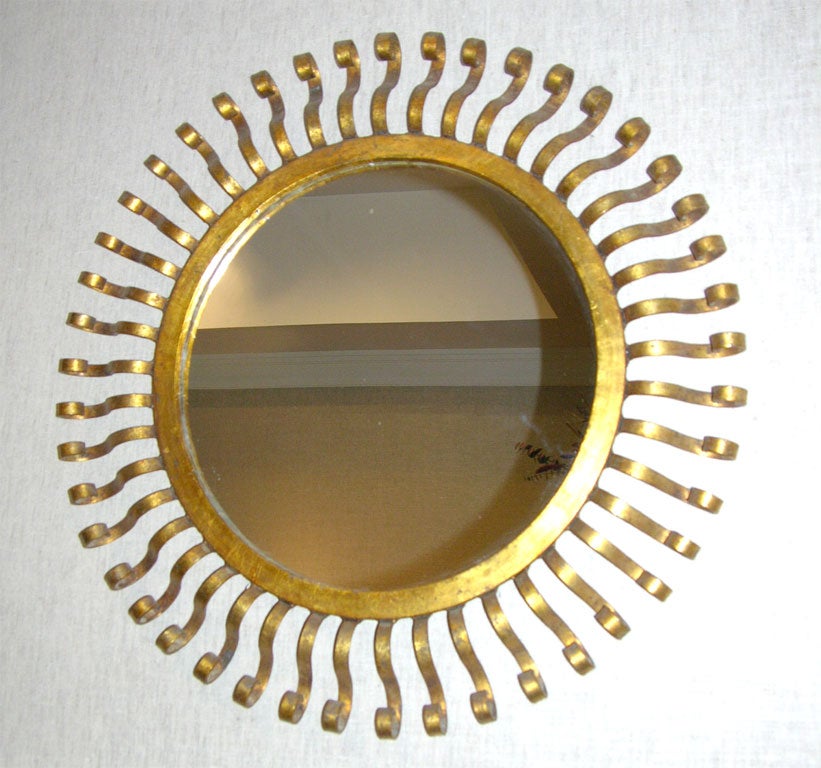 Spanish Unusual Gilt Metal Sunburst Mirror