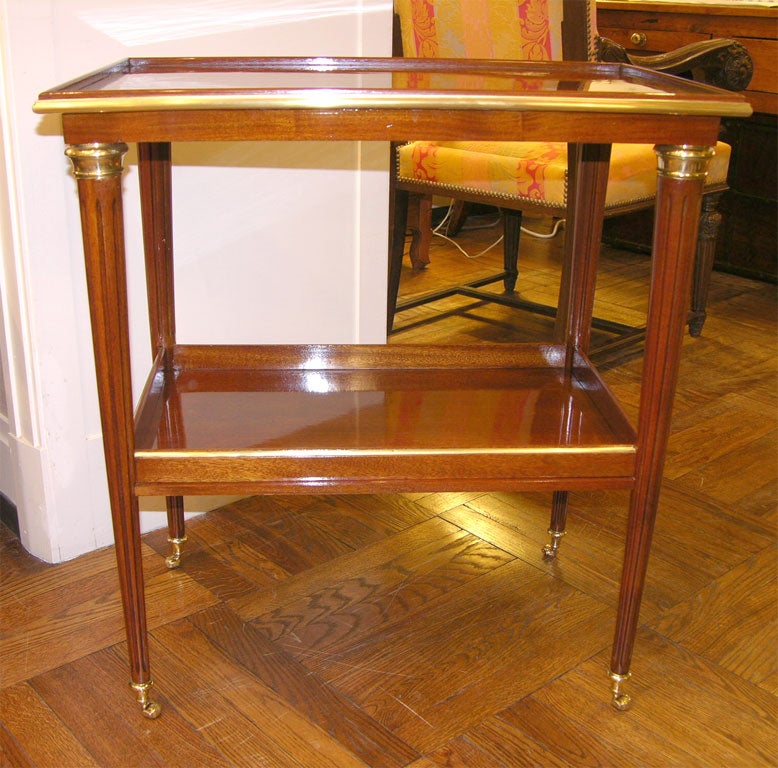 Chic Mahogany and Brass Trimmed Drinks Table