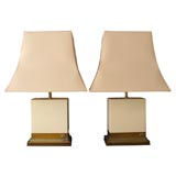 Pair Ivory Lacquer Table Lamps by Jean-Claude Mahey