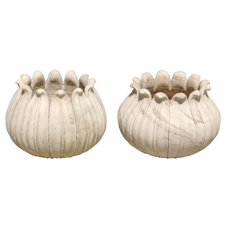 Pair of Marble Lotus Planters at 1stDibs