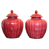Pair of Gourd Shaped Urns with Lids