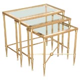 BRASS AND MIRROR GLASS NESTING TABLES
