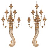 Pair of Neoclassical Style Silvered and Giltwood 6-Light Sconces Pair of Neoclassical Style Silvered and Giltwood 6-Light Sconces