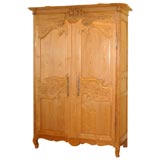 Louis XV Country French Pine Armoire with Carved Flower Bonnet