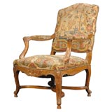 Louis XV Walnut Fauteuil with Needlepoint Tapestry, c. 1880