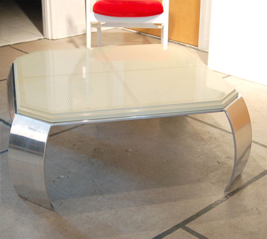 Aluminum Coffee Table with Geometric Lacquer Top