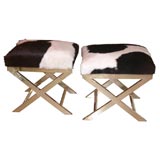 WONDERFUL PAIR OF COWHIDE X BENCHES